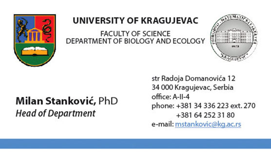 Izrada vizit karti za Univerzitet Kragujevac