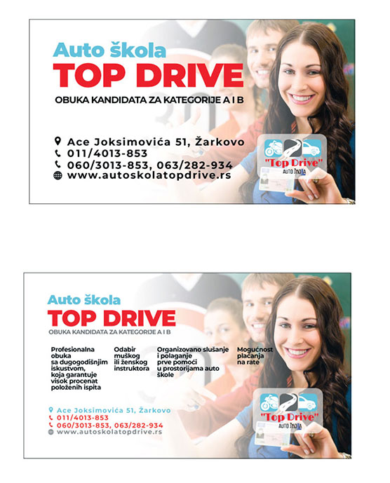 Izrada vizit karti za auto školu Top Drive