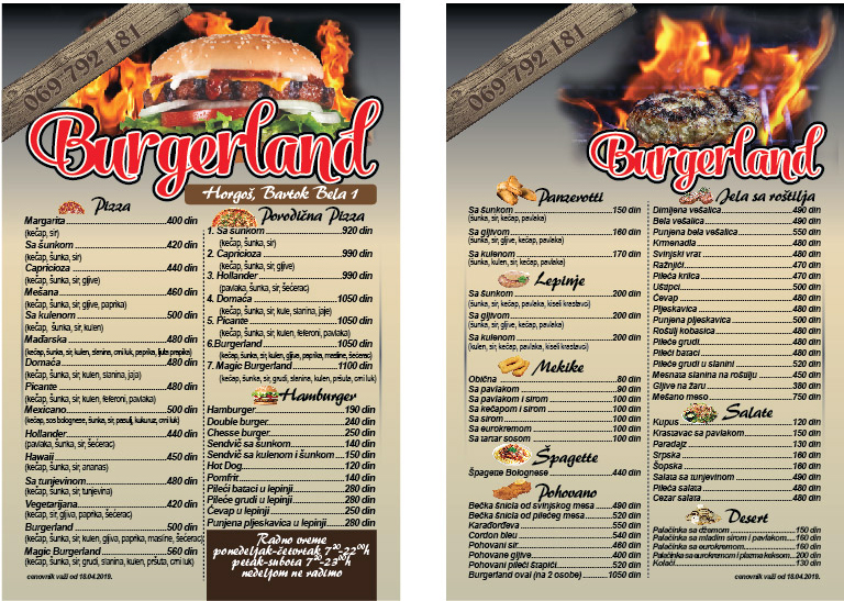 Flajeri za Burger Land, Horgoš Stampa flajera za Burger Land